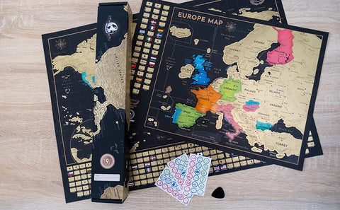 Carte du Monde à gratter XXL - Carte du Monde en Poster Extra Large + Carte à gratter de l'Europe en Bonus. Inclut un Tube Cadeau Deluxe Personnalisé et 2 Cartes Détaillées - ArtAndToys