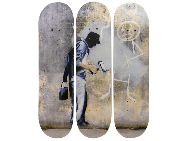 Skateboard Triptych – Grey Ghost  inspired by BANKSY