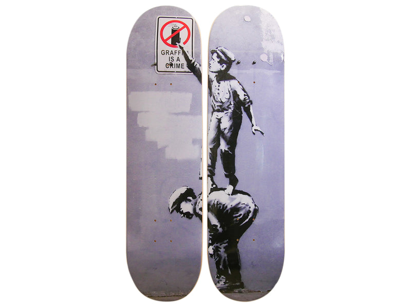 Skateboard Triptych – Please Forgive Me inspired by BANKSY