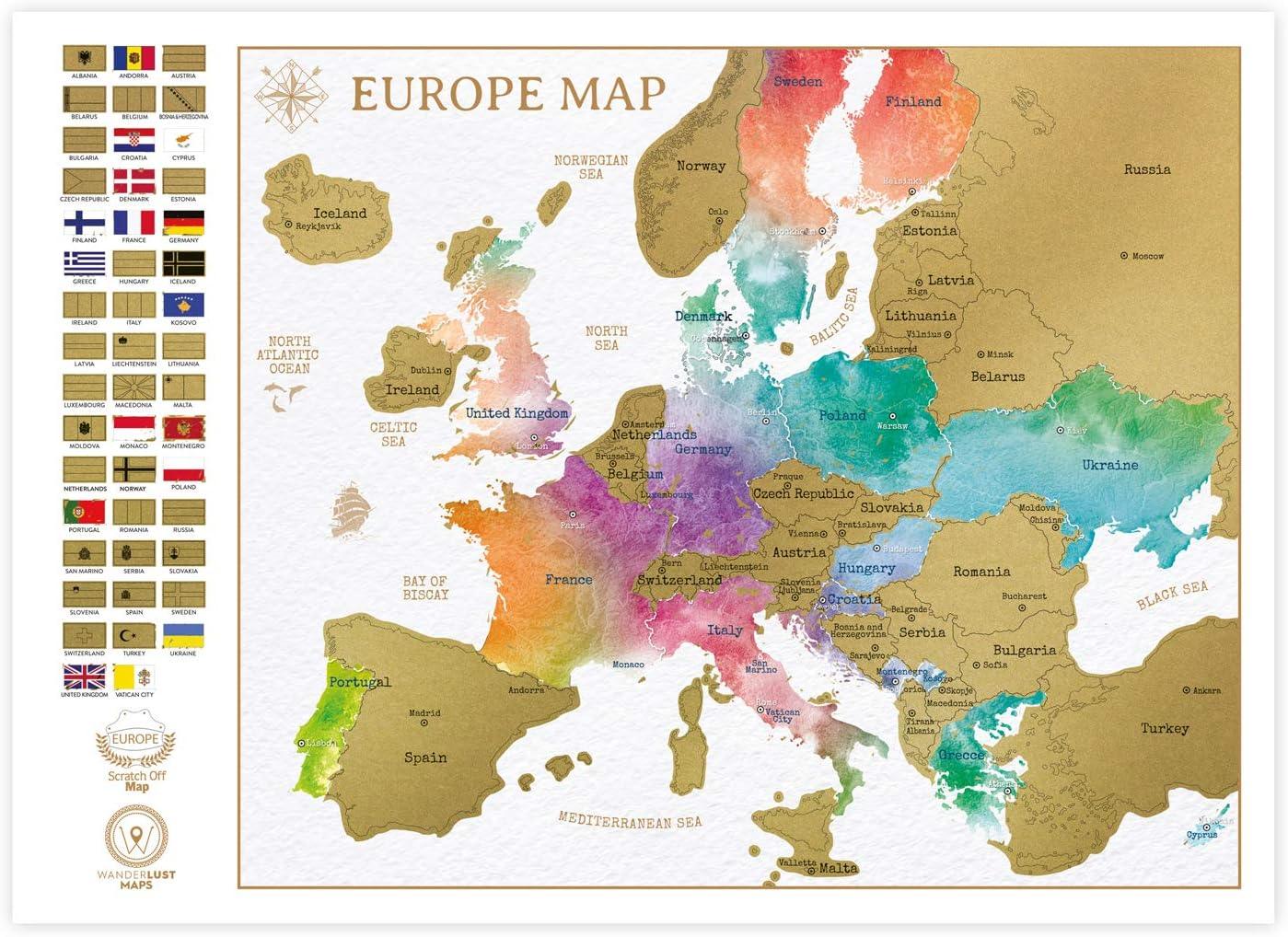 Carte du Monde à gratter XXL - Carte du Monde en Poster Extra Large + Carte à gratter de l'Europe en Bonus. Inclut un Tube Cadeau Deluxe Personnalisé et 2 Cartes Détaillées - ArtAndToys