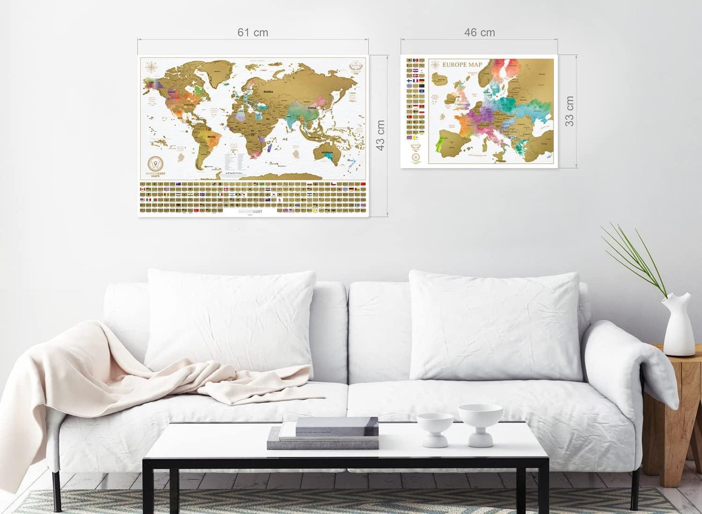 Carte du Monde à gratter XXL - Carte du Monde en Poster Extra Large + Carte à gratter de l'Europe en Bonus. Inclut un Tube Cadeau Deluxe Personnalisé et 2 Cartes Détaillées - ArtAndToys