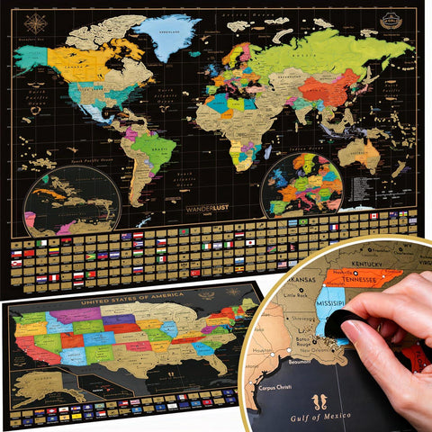 Carte du Monde à gratter XXL - Carte du Monde en Poster Extra Large + Carte à gratter de l'Europe en Bonus. Inclut un Tube Cadeau Deluxe Personnalisé et 2 Cartes Détaillées - ArtAndToys