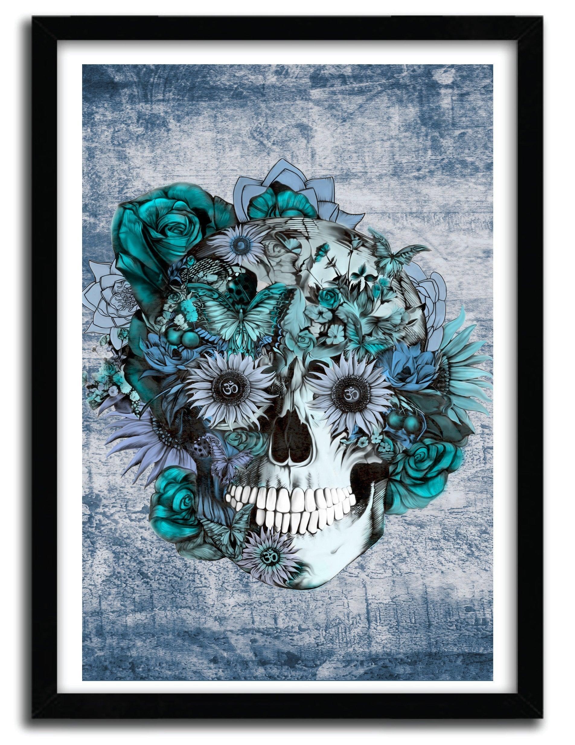 Affiche BLUE GRUNGE OHM SKULL by  KRISTY PATTERSON ArtAndToys