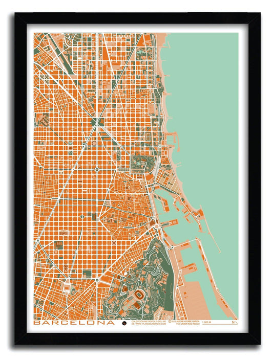 Affiche Barcelona orange by PLANOS URBANOS ArtAndToys