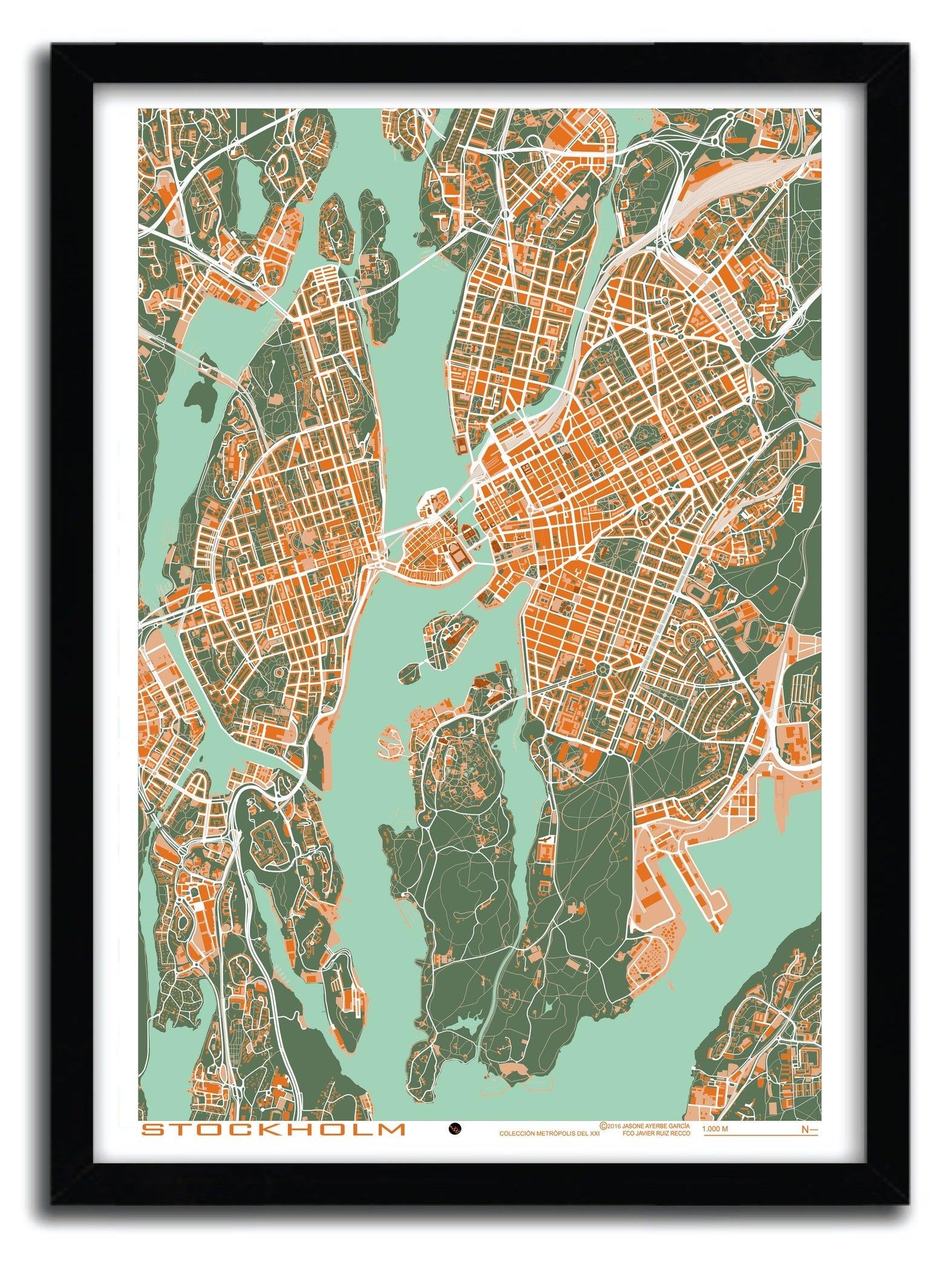 Affiche Stockholm orange by PLANOS URBANOS ArtAndToys