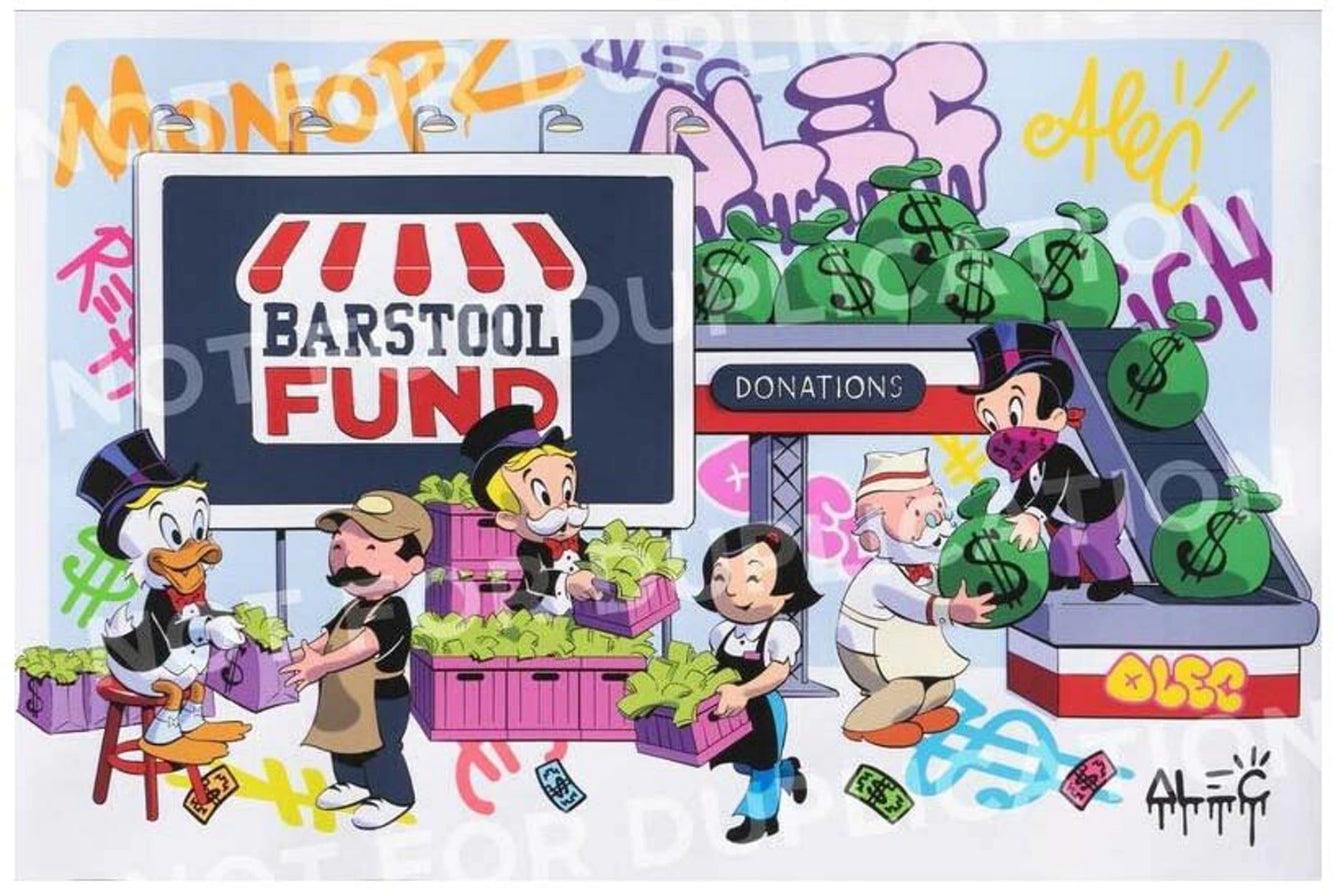 Print Monopz Saves Small Biz Barstool Fund  by Alec Monopoly ArtAndToys