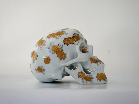 Skull Gold Flowers by NooN ArtAndToys