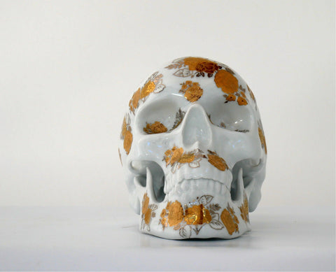 Skull Gold Flowers by NooN ArtAndToys